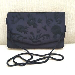 LaRegale Black Embroidered Floral Handmade Evening Shoulder Bag